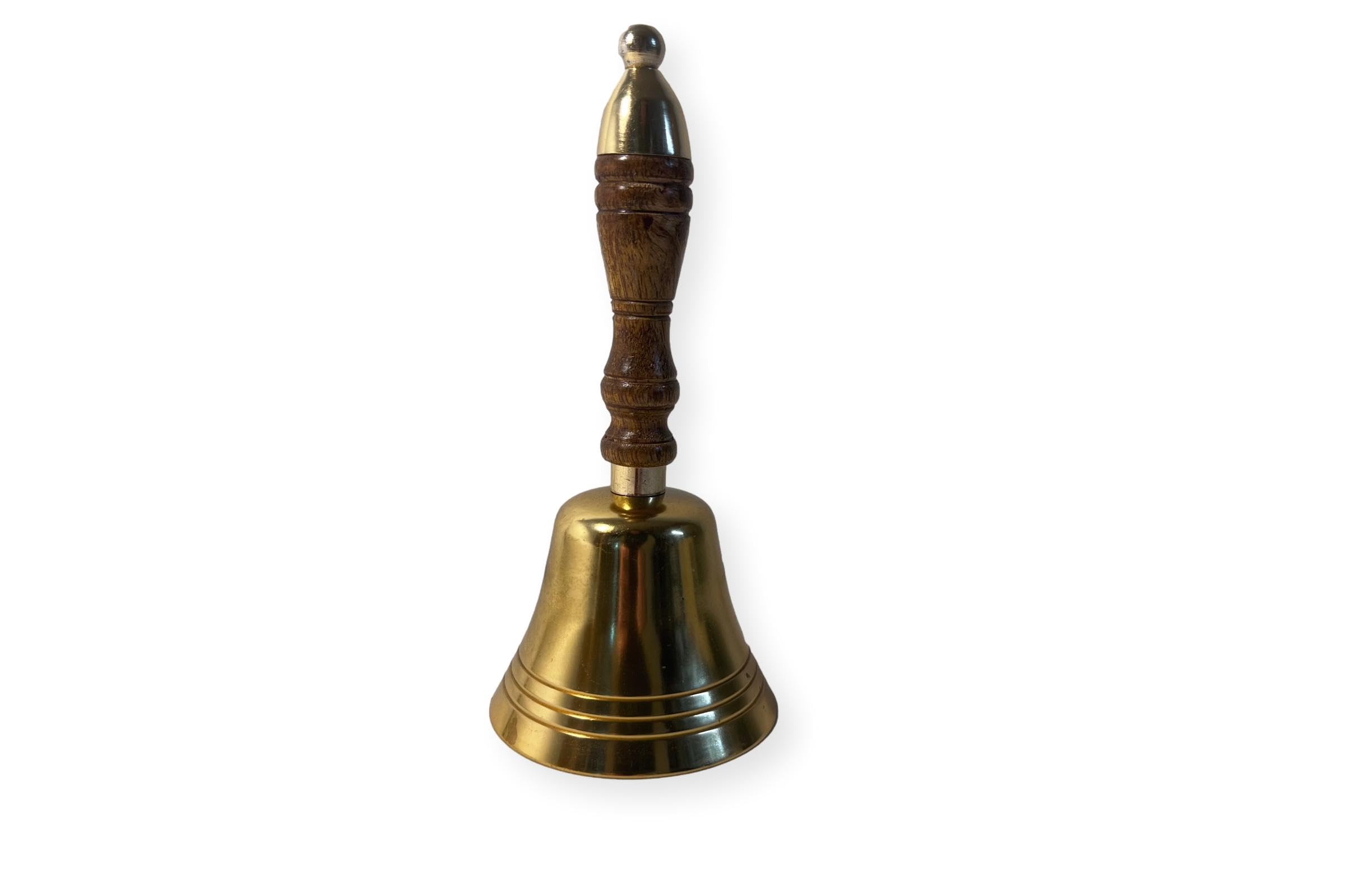Elegant 18cm Aluminium Library Hand Bell with Antique Brass Finish and Wooden Handle