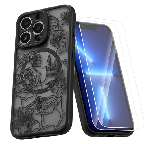 Coque antichoc iPhone 13 Pro Max rose et noire avec 2 protecteurs d'écran pour éviter les rayures