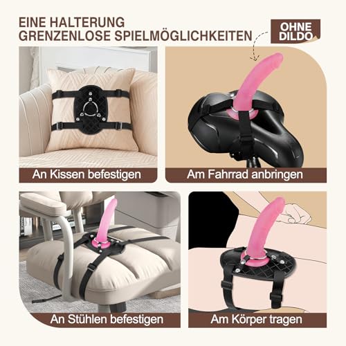 Saugnapf Dildo Halterung, verstellbarer Strap-On Harness mit 2 austauschbaren Ringen, geeignet für Stuhl, Kissen und Oberschenkel, BDSM Zubehör für Paare und Solo