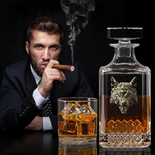 Kit Town HS-US-WDS-ANIMALS Whiskey Decanter Set With 2 Glasses,Creative Whiskey Decanter With Vintage Metal Head,25Oz Liquor Decanter Glass Whiskey Decanter thumb #2