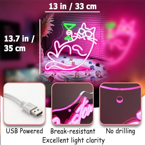 Image of Whfobfe Pink Neon Sign Led Neon Lights Signs for Wall Decor USB Powered Led Signs for Room Decoration-Cocktail Cat