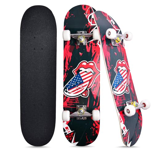 Image of Skateboards for Beginners Kids Boys Girls and Adults,31''x8'', 7-Layer Maple, Double Kick Concave, Fascinating Cool, Solid&Durable