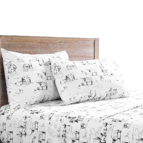 Image of Paseo Road Ranch Life 4 Piece Queen Black, White Western Bed Sheet Set