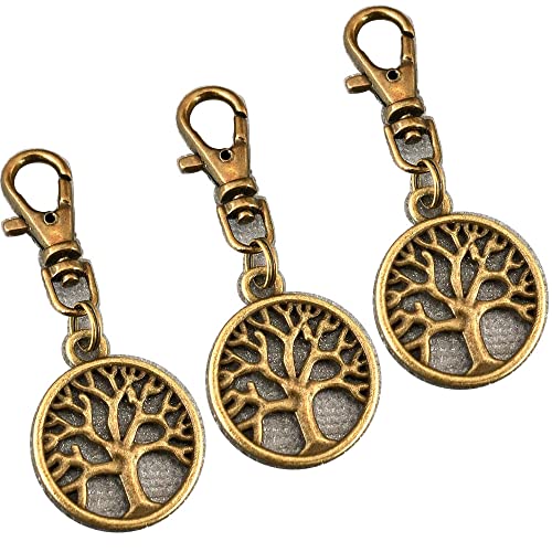 3Pcs Bronze tree of life zipper charm, small zip pull charm, decorative charm for bag purse, small bag accessory