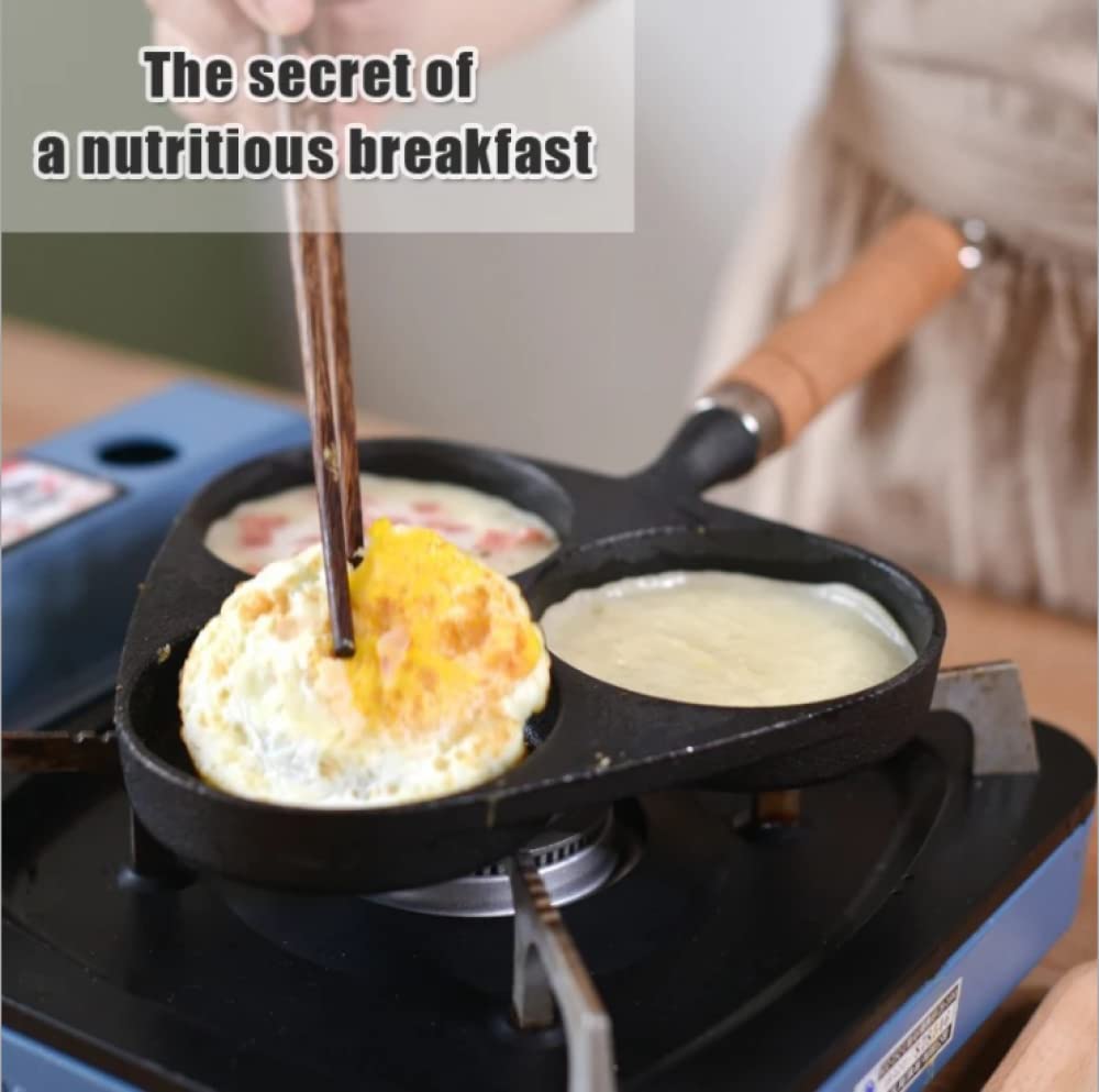 Poêle en Fonte, Mini poêle de Petit-déjeuner, poêle à Omelette à Trois Trous, poêle à Frire épaissie, poêle à boulettes d'œufs Non revêtue