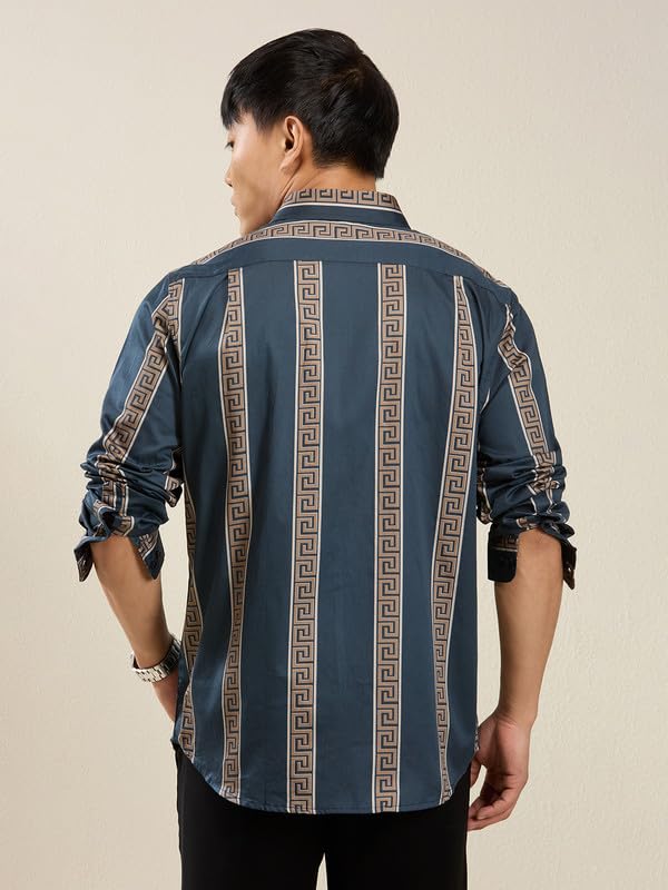 Image of Men's Printed Regular Fit Full Sleeves Cotton Formal Shirt