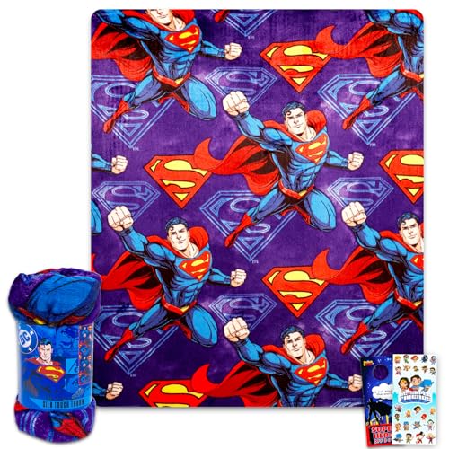 Superman Fleece Blanket Set - Bundle with Soft Superhero Blanket Plus Stickers More for Kids Children Boys | Cozy Superman Fleece Blanket 40 x 50