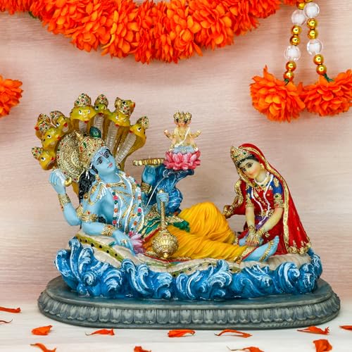 Estatua Vishnu Lakshmi Hindu 8.3 pulgadas Multicolor miniatura 2
