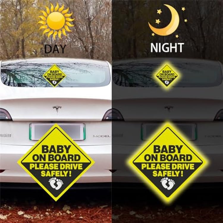 2Pack Baby On Board Sticker for Cars- Please Drive Safely High Intensity Reflective Waterproof Vinyl Baby Safety Car Signs for Rear, Side Windows, Bumpers
