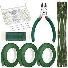 PAXCOO Floral Arrangement Kit with Green Tape and Wire, Boutonniere Flower pin, Wire Cutter for Wreath Making Supplies