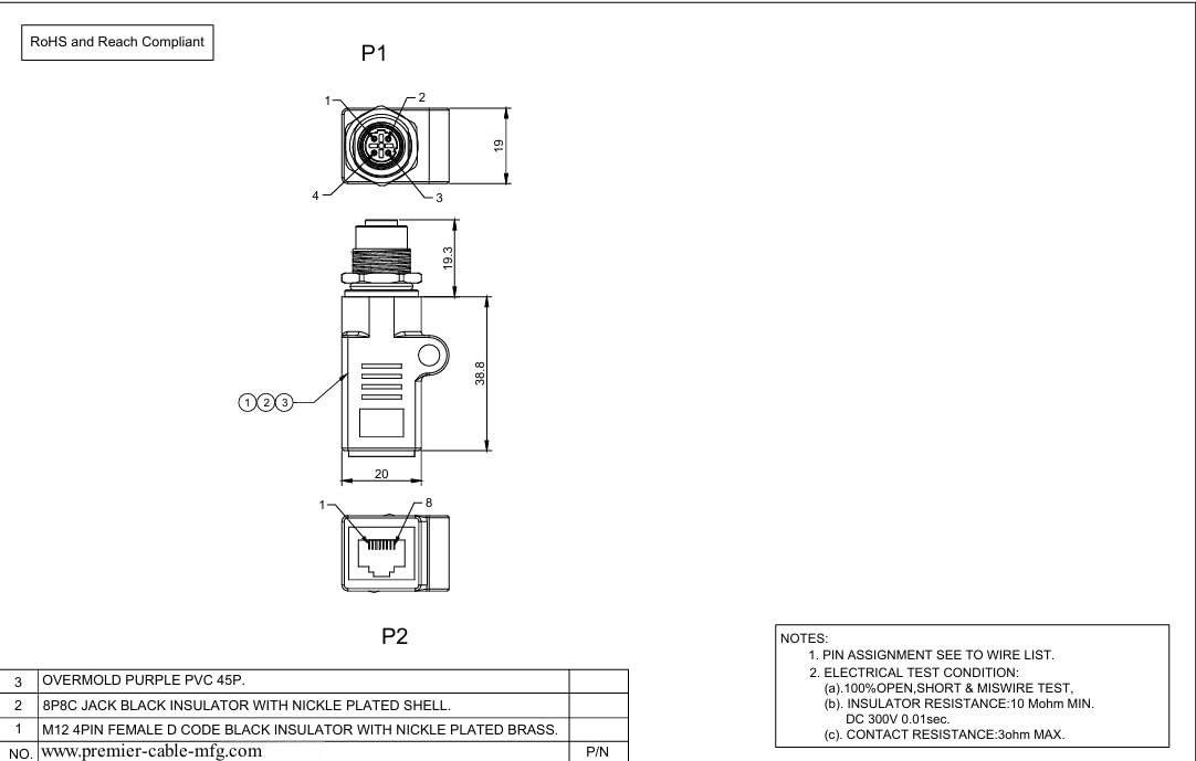 M12 4-poliger D-Code auf RJ45-Buchse, Profinet M12 auf RJ45 Schalttafelmontage, Schottadapterbuchse, wasserdicht, industrieller Rundstecker für industrielle Automatisierung (M12-Buchse auf RJ45 gerade