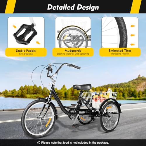 Triciclo para adultos, 3 ruedas, bicicleta senior de 8 velocidades, bicicleta de 3 ruedas con cesta de compras, bicicleta de carga para adultos, ancianos y mujeres, altura ajustable