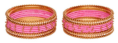 Image of NMII Non-Precious Metal with Base Metal and Zircon Gemstone Studded Ball Chain Linked Glossy Finished Silk thread Bangle set for Women and Girls