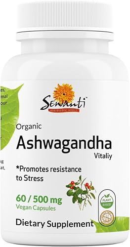 Sewanti Cápsulas orgánicas de Ashwagandha - Alivio natural del estrés y refuerzo de energía - Suplemento dietético Extracto de alta potencia 60
