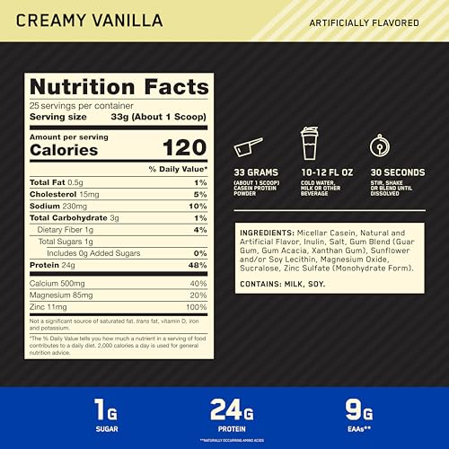 Image of Optimum Nutrition Gold Standard Casein Protein Powder, Vanilla, 2 LB