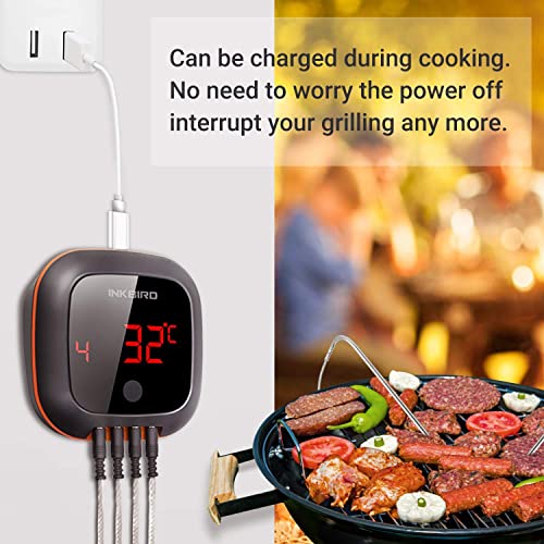Inkbird Bluetooth Grill Bbq Meat Thermometer With 4 Probes Digital Wireless Grill Thermometer, Timer, Alarm,150 Ft Barbecue Cooking Kitchen Food Meat Thermometer For Smoker, Oven, Drum #TOP2