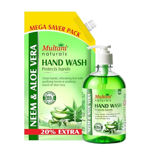 Image of Multani Natural Neem & Aloe Vera Hand Wash Refill + Pump (840 + 500 ml) | Gentle Hand Cleanser With Natural Ingredients | Moisturizing Hand Wash | 99.9% Germ Protection Liquid Hand Wash