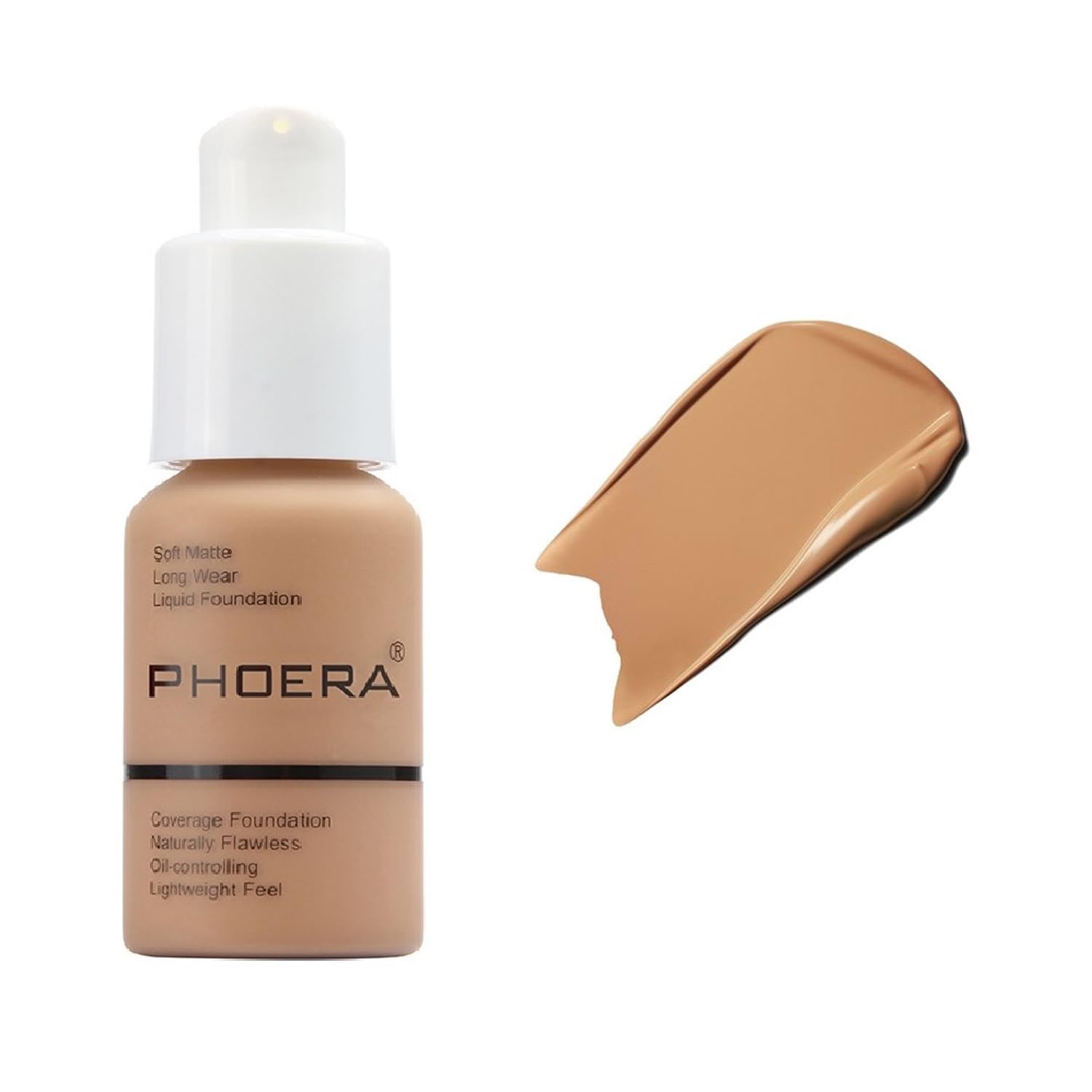 PHOERA Foundation, Natural Moisturizing Highlighting Matte Oil Control Flawless Concealer Makeup,Full Coverage Foundation (105 Sand)