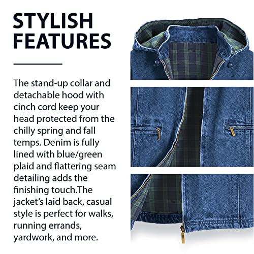 Pgi Traders Women’s Flannel Lined Denim Jacket | Detachable Hood | Zip Front And Side Pockets | 100% Cotton | Size Extra Large #TOP1