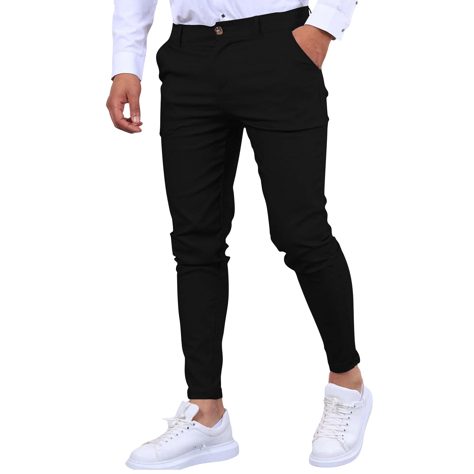 Genérico Pantalón De Traje para Hombre. Slim Fit Pantalones De Traje Ajustados con Pliegues Y Bolsillos Corte Recto Pantalones De Negocios Oficina para Tiempo Libre