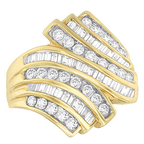 Original Classics 10K Yellow Gold Round and Baguette cut Diamond Bypass Ring (1.5 Cttw, H-I Color, I2-I3 Clarity) - Size 7-1/4