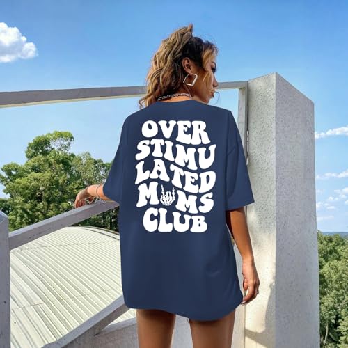 Image of Yuyiify Oversized Tshirts for Women Mama Overstimulated Cool Moms Club Skeleton Shirt Funny Mom Graphic Tees Top