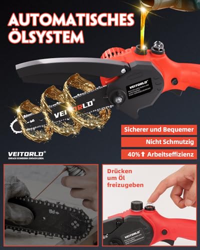 Veitorld Akku-Kettensäge mit Teleskopstange für Astschnitt – Bild 6