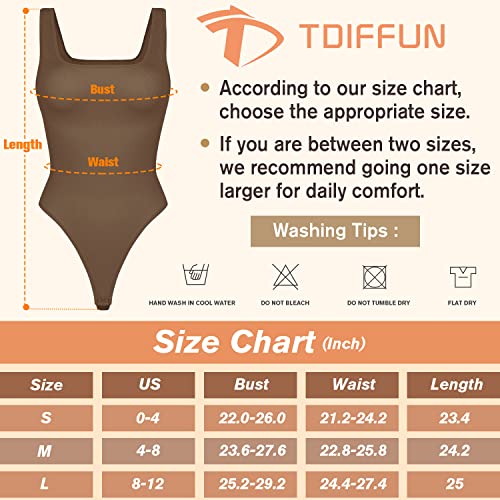 Tdiffun Womens Shapewear Bodysuit Tummy Control Thong Body Shaper Seamless Ribbed Square Neck Jumpsuit T-Back - Black White Brown M #TOP5