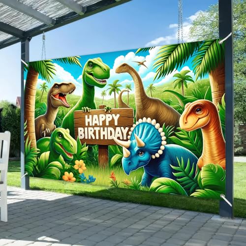 Image of BlissYard Happy Birthday Banner Dinosaur Decrations Backdrop 120x84 Inch Seasonal Dino Theme Party Background Decoration for Boys Kids Birthday Banners for Girls or Boys Gifts