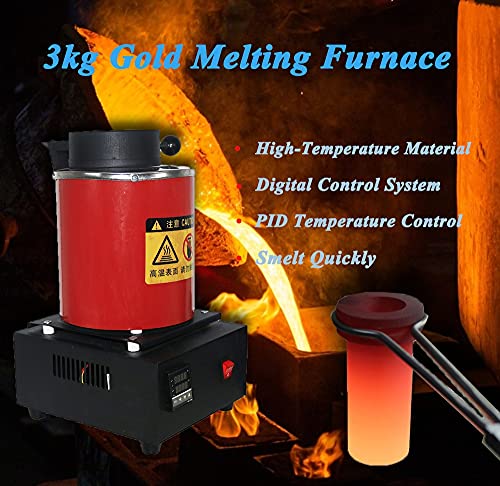 Hipogt 3Kg Gold Melting Furnace,1400W 2000F Digital Electric Melting Furnace With Graphite Crucible For Melt Scrap, Silver, Gold, Copper, Aluminum 110V Refining Casting Furnace #TOP2