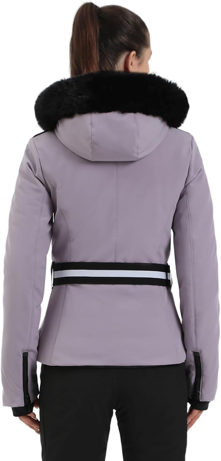 gsou snow women's ski jacket snowboard warm winter short slim snow coat jacket mountain windproof waterproof insulated hooded x-small purple