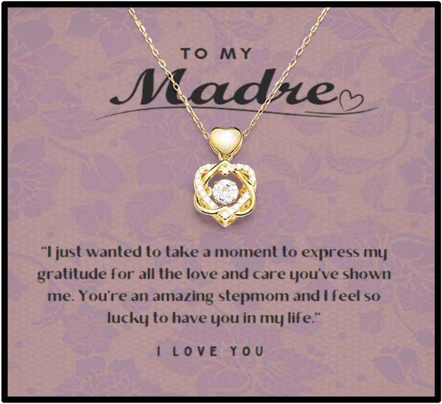 Heart Knot Gold Necklace Gift for Madre A Mothers Day, Birthday, Valentines Gift for Stepmom from Stepdaughter and Stepson