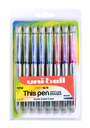 Bolígrafos borrables UF-220 Signo TSI, tinta borrable negra/azul/roja/rosa/morada/verde, punta mediana, paquete de 8 unidades