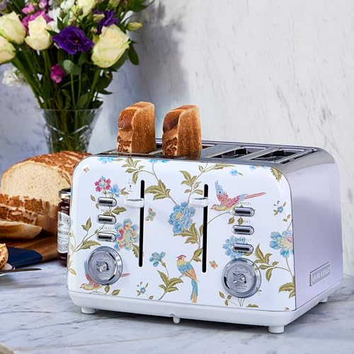 VQ Laura Ashley China Rose Stainless Steel 4 Slice Toaster | Bagels & Bread Toasters 4 Slices Wide Slot with Adjustable Heating & Defrost Mode | Grille Pain 4 tranches with Croissant Warming Rack by Laura Ashley - Image 3