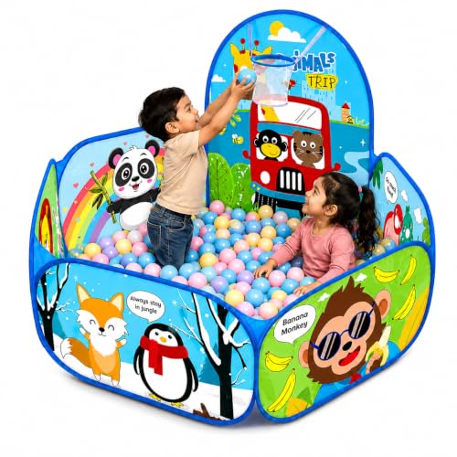 Image of Magicwand Toddler X-X-Large Size Polyster Multi-Colored Animal Theme Pop-Up Activity Ball-Pool with 200 Balls Play Tent