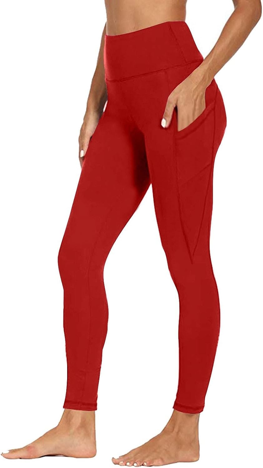 Leggings with Pockets for Women Tummy Control High Waisted Compression Soft Stretchy Gym Workout Yoga Pants