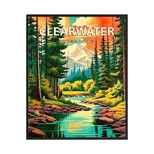 Clearwater National Forest Poster Art Print Retro Mountain Wall Art Poster Vintage Decor Nature Recreation Wilderness Wildlife Decoration, Outdoor Adventure Scenic Beauty Artwork. (Clearwater National Forest, 16x20 inches (Unframed))