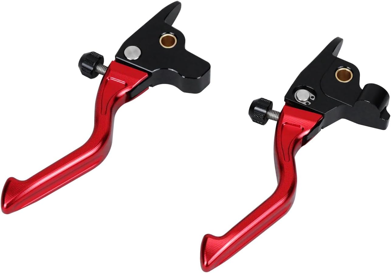 Adjustable Clutch and Brake Hand Lever Controls, Shorter, Slim Compatible with Harley Davidson Touring, 2017-2020, Hydraulic Clutch (Red)