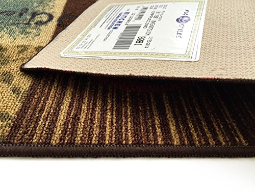 Rugstylesonline Kitchen Collection Coffee Lover Cappuccino Multi-Color Printed Slip Resistant Rubber Back Latex Contemporary Modern Runner Area Rug (9081) (18" X 30" Mat) #TOP3