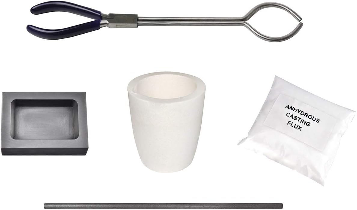 Gold and Silver Melting Kit w/Crucible Tongs Stir Rod Flux Graphite Ingot Mold Precious Metal Casting Set