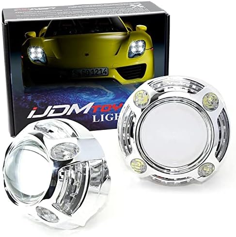 iJDMTOY (2) 3.0-Inch H1 Bi-Xenon Headlamp Projector Lens w/Cayenne Style White/Amber Switchback LED Daytime Running Light Shroud Compatible With Headlight Retrofit, Custom Headlamps Conversion