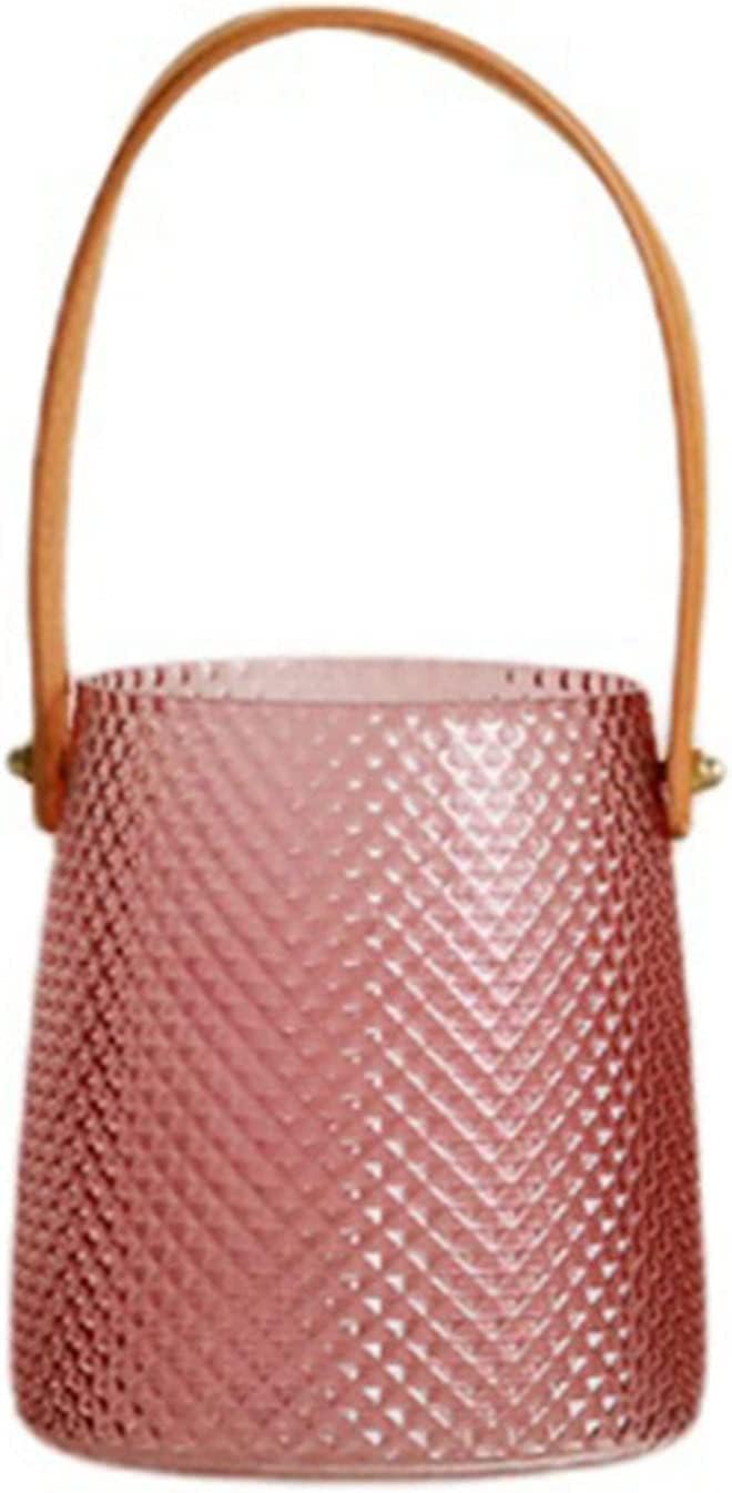 Flower Vase, Glass Vase with Leather Handle, Crystal Clear