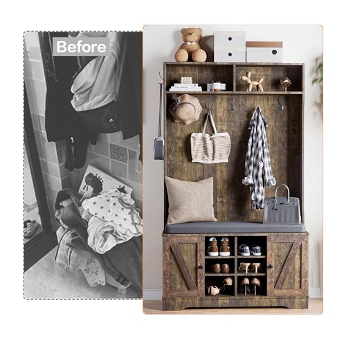 Image of Hall Tree with Bench Entryway Coat Rack with Shoe Storage