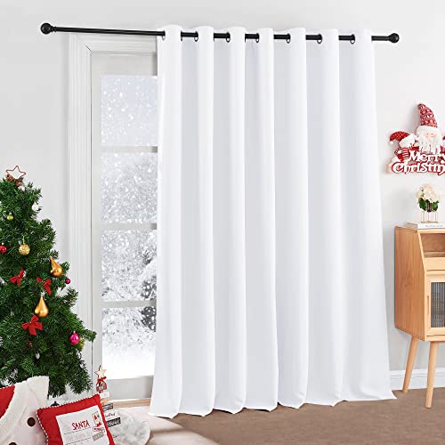 Image of RYB Home Privacy Sliding Door Curtain, Thermal Insulated&Room Darkening Drape for Living Room /Deck /Bedroom, Extra Long Room Divider Curtain, Pure White, W100 x L120, 1 Panel