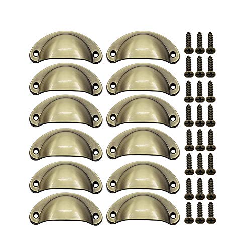 BOZONLI 12 Pack Retro Metal Kitchen Cupboard Drawer Cabinet Door Handles Knobs Bronze Brushed Shell Cup Pull Handle