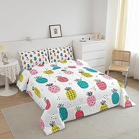 Colorful Pineapple Print Comforter Set Queen Size Cartoon Tropical Fruits Bedding Set 3Pcs Boho Dots Quilt Set for Kids Girls Boys Women Bedroom Decor Fashion Summer Duvet Insert,2 Pillowcases 515P9X2MF3L. SS280