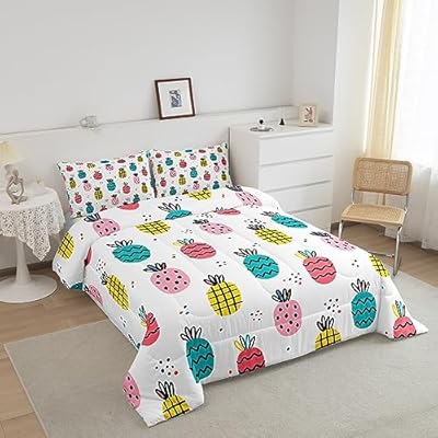 Colorful Pineapple Print Comforter Set Queen Size Cartoon Tropical Fruits Bedding Set 3Pcs Boho Dots Quilt Set for Kids Girls Boys Women Bedroom Decor Fashion Summer Duvet Insert,2 Pillowcases 515P9X2MF3L. SS400