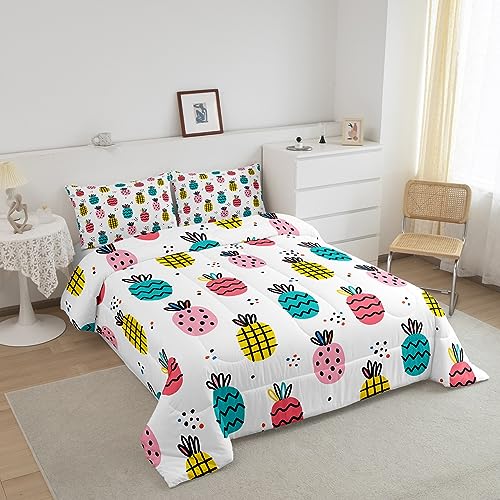 Colorful-Pineapple-Print-Comforter-Set-Queen-Size-Cartoon-Tropical-Fruits-Bedding-Set-3Pcs-Boho-Dots-Quilt-Set-for-Kids-Girls-Boys-Women-Bedroom-Decor-Fashion-Summer-Duvet-Insert2-Pillowcases 515P9X2MF3L