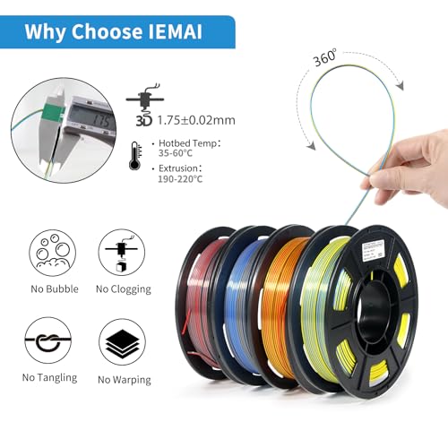 Image of IEMAI Silk PLA Filament 1.75mm Bundle, Dual Color Co-Extrusion 3D Printer Filament 250g x 4 Spools Gold-Red /Blue-Silver /Blue-Yellow /Red-Silver, for DIY, Artistic & Home Decor