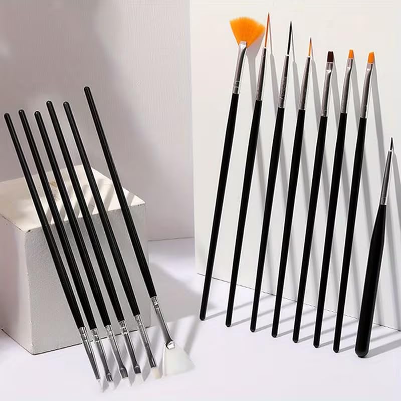 20pcs Nail Art Brush Set Professional Nail Design Brushes for Gel Polish, Acrylic Painting, Dotting and Carving, Flat Fan Liner Detail Nail Brushes Manicure Nail Tools Kit